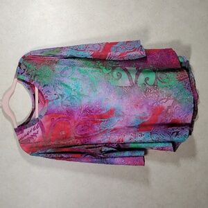 12083 Calesas multi-color knit 3/4 sleeve textured blouse 3X